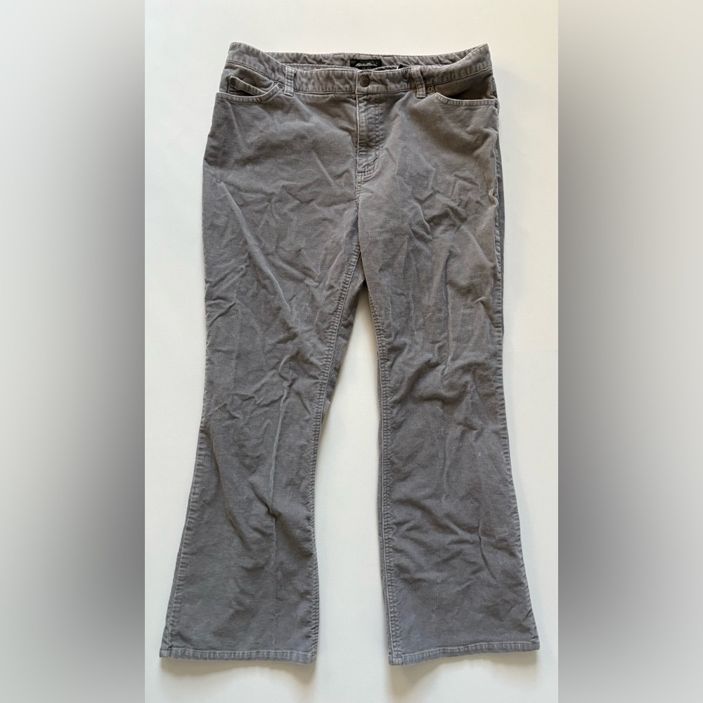 Women's Eddie Bauer Mid-rise Gray Flare Corduroy Jeans Size 14 Short